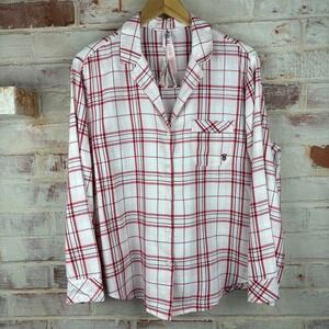 NWT Victoria's Secret Plaid Pajama Top Medium Red White Sleep Shirt Cozy Lounge